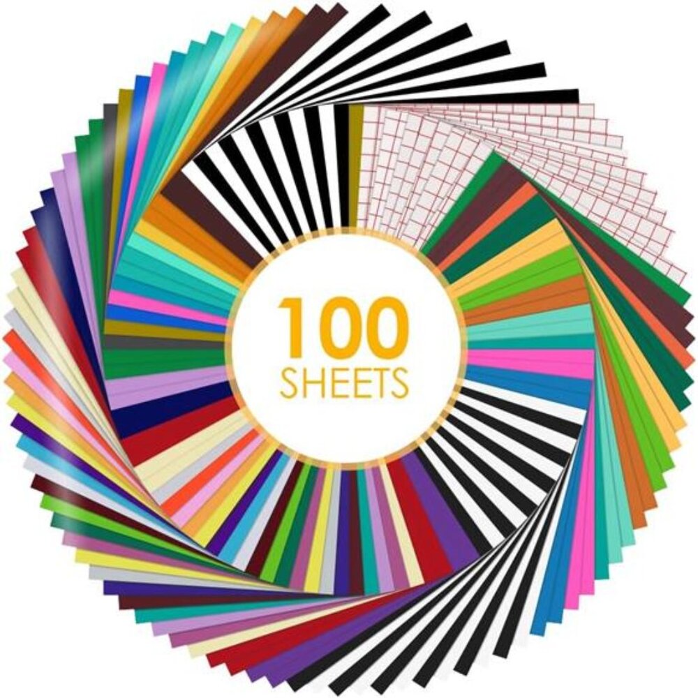 Permanent Vinyl for Cutting Machine-100 Pack 12 "x12 Adhesive Vinyl Sheets Set